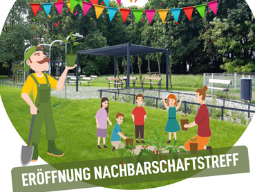 Flyer mit Bild vom Gemeinschaftsgarten am Bergtaidingweg