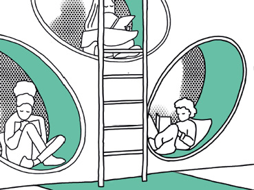 Illustration von lesenden Kindern in Wandnischen